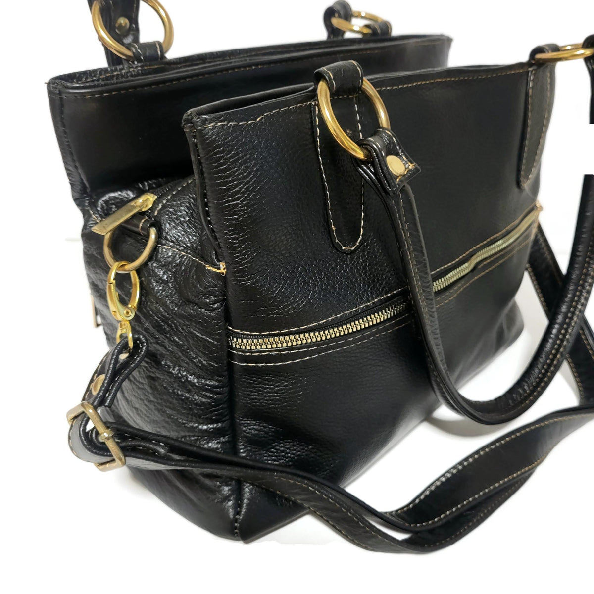 Black Leather Crossbody Bag: Genuine Cowhide Handbag, Shoulder Bag