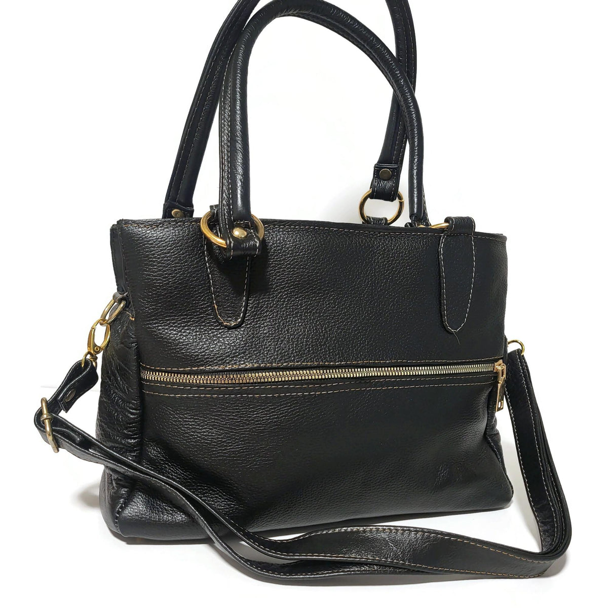 Black Leather Crossbody Bag: Genuine Cowhide Handbag, Shoulder Bag