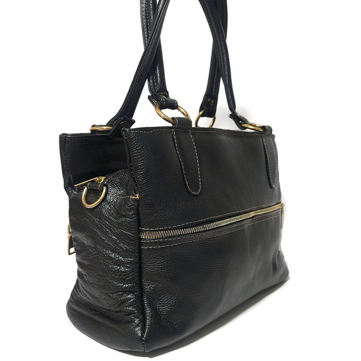 Black Leather Crossbody Bag: Genuine Cowhide Handbag, Shoulder Bag