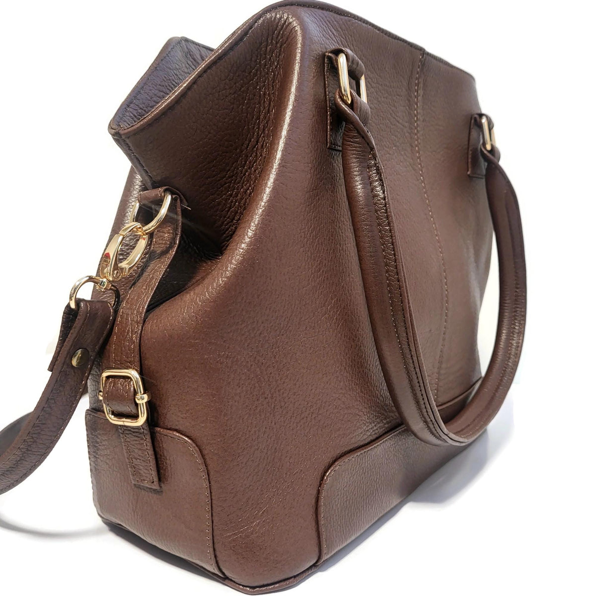 Handmade Brown Leather Tote Bag: Minimalist Shoulder Bag with Zipper