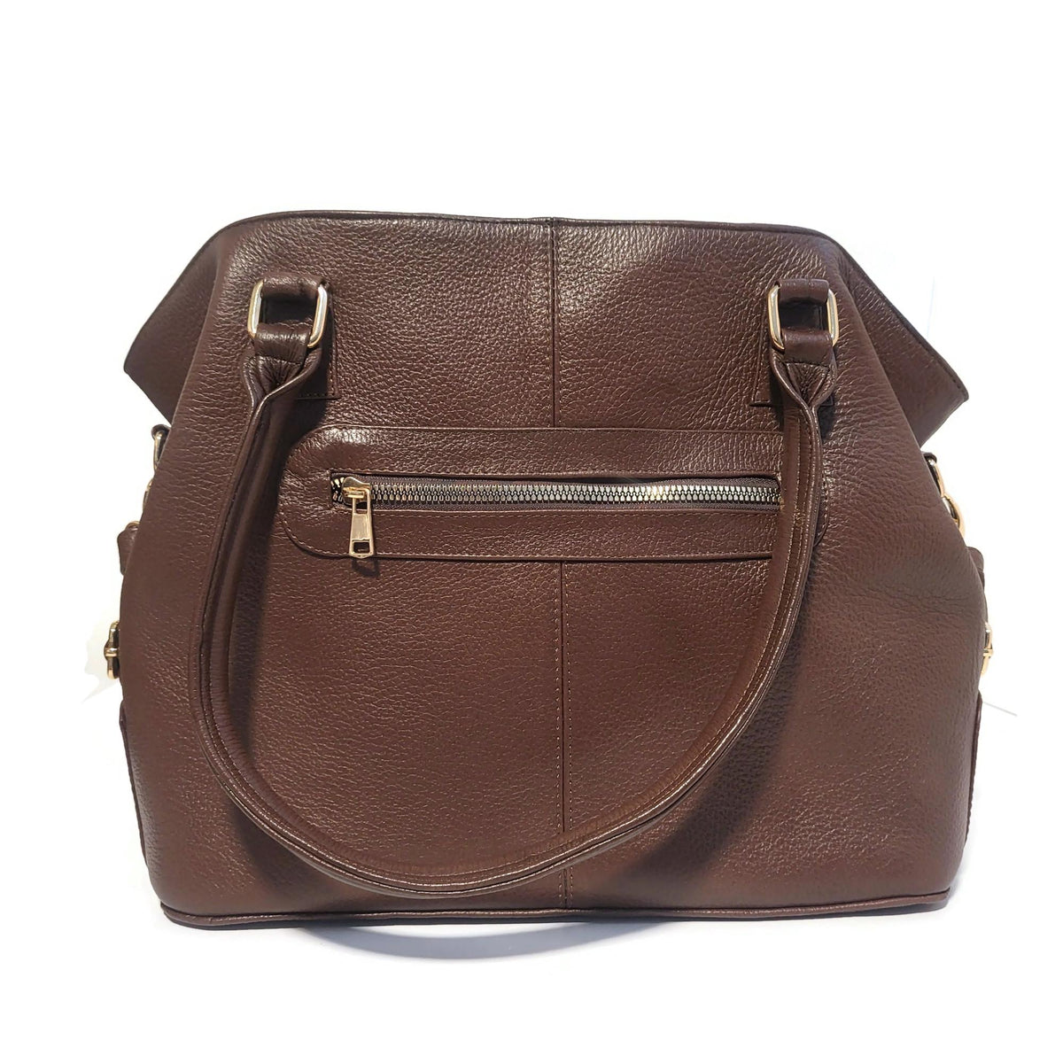 Handmade Brown Leather Tote Bag: Minimalist Shoulder Bag with Zipper