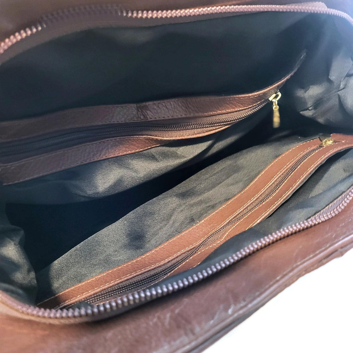 Handmade Brown Leather Tote Bag: Minimalist Shoulder Bag with Zipper