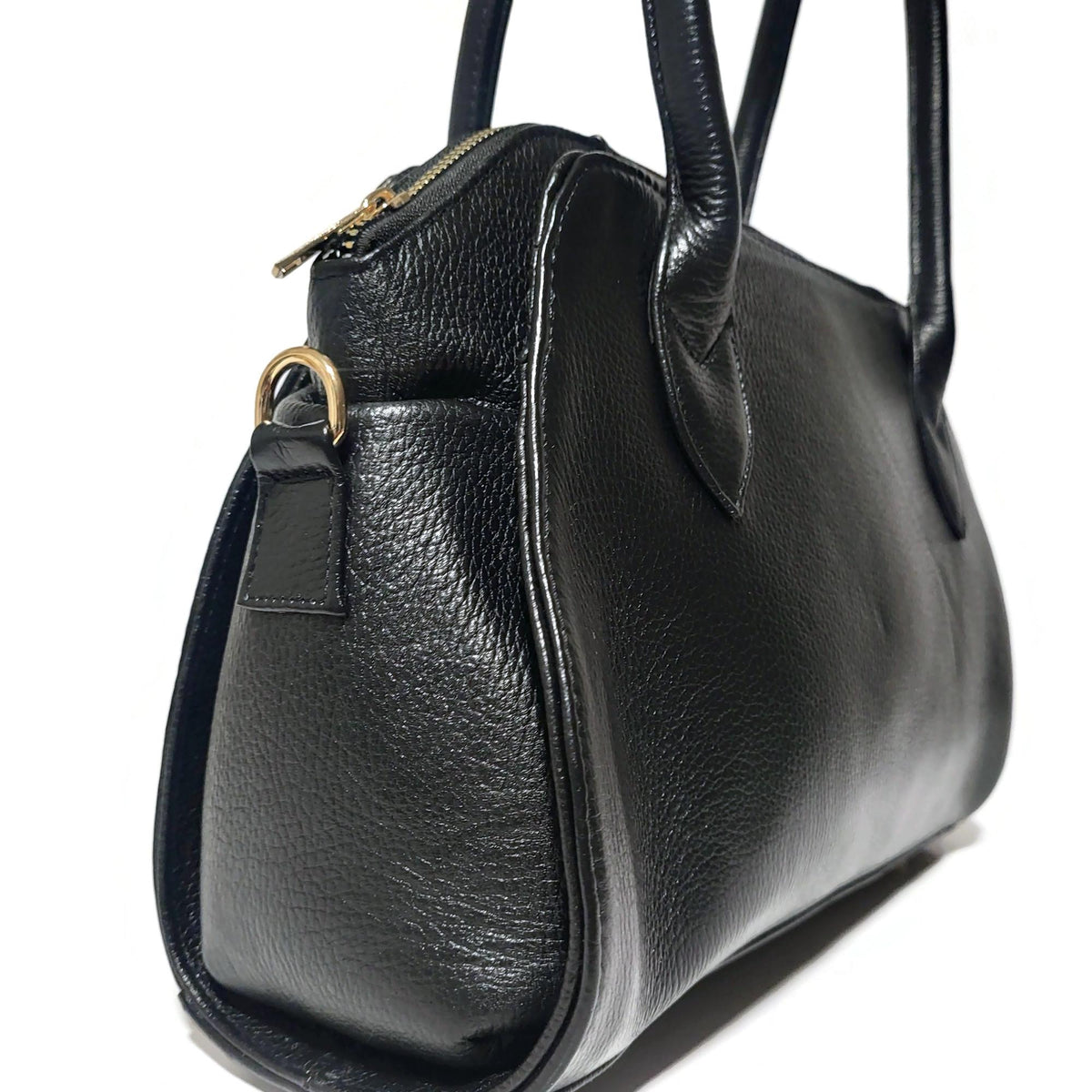 Black Leather Shoulder Bag for Women  Handbag with  Multiplle Compartments
