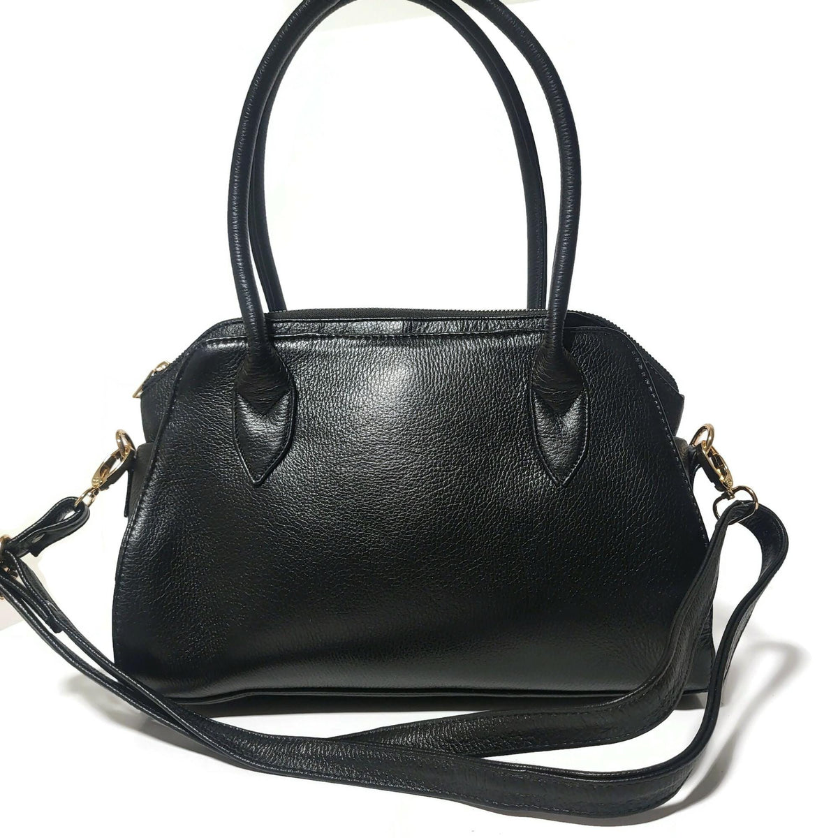 Black Leather Shoulder Bag for Women  Handbag with  Multiplle Compartments