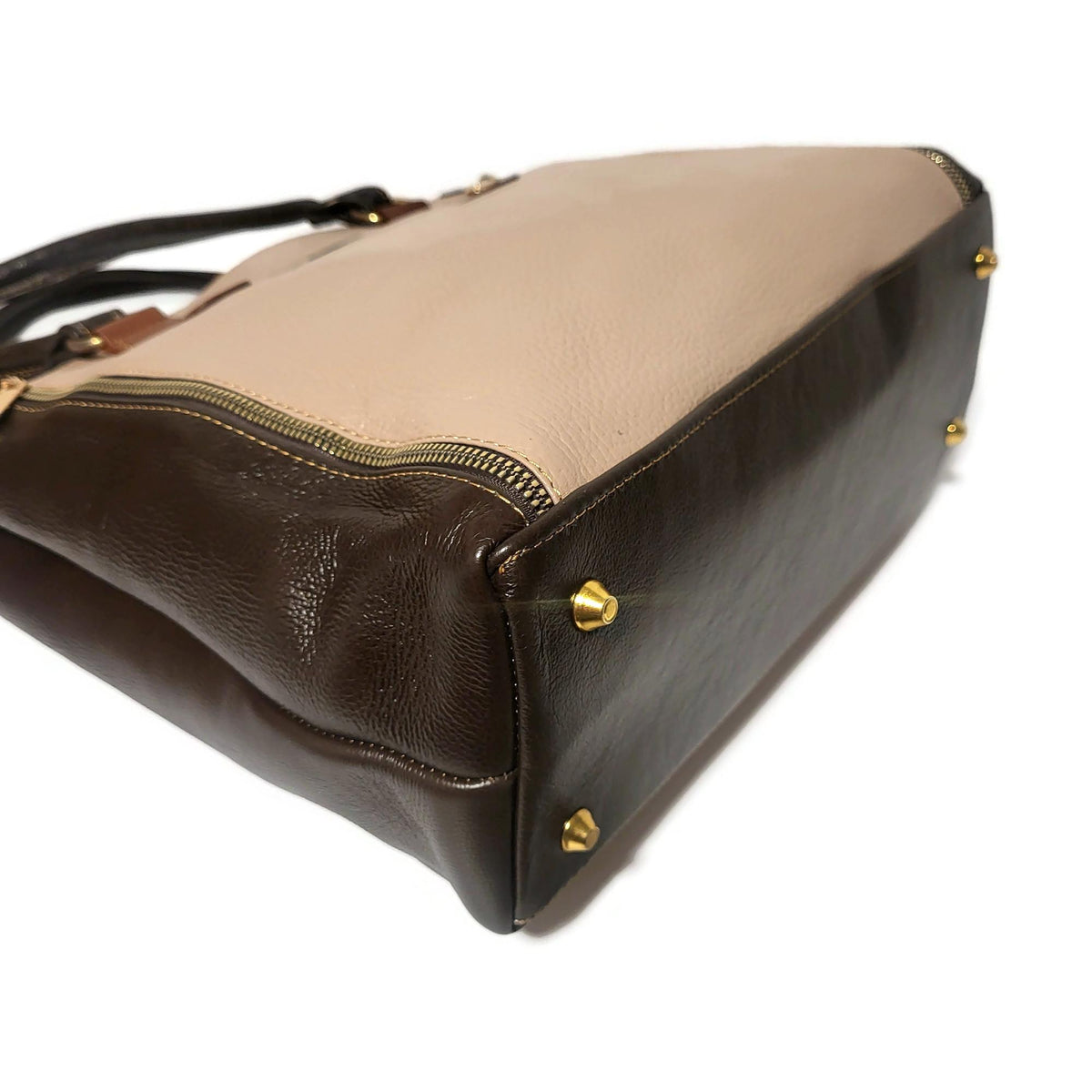 Handmade Genuine Leather Tote Bag: Brown Zippered Shoulder Bag