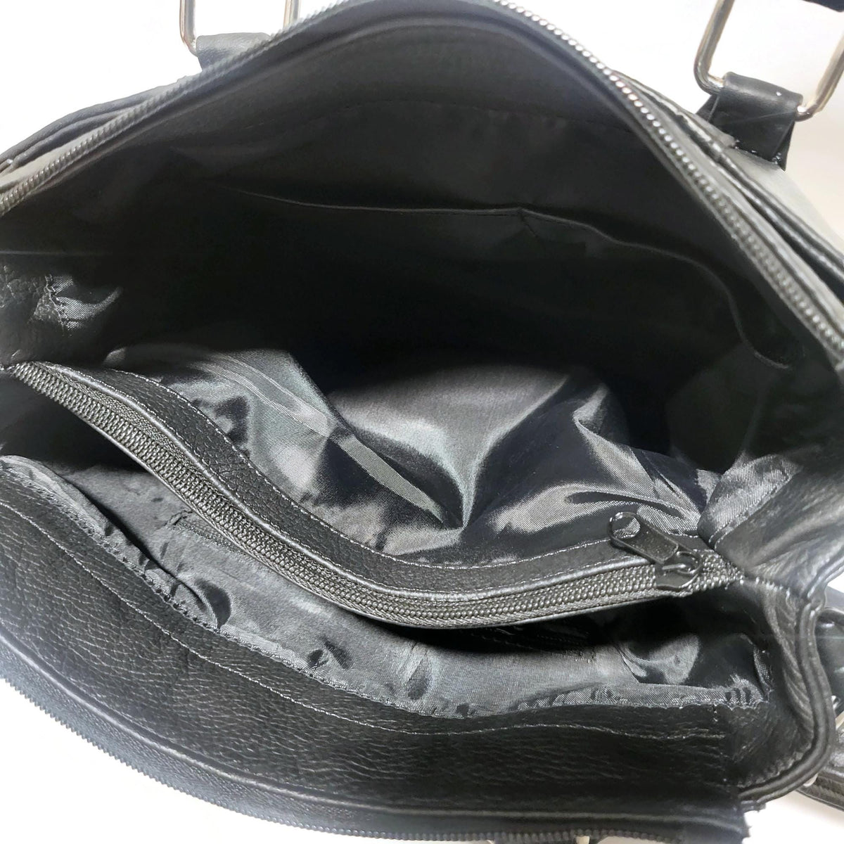 Embossed Black Leather Crossbody Bag: Genuine Cowhide Handbag