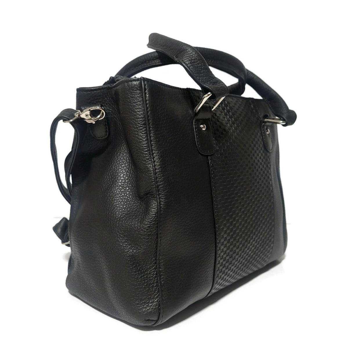 Embossed Black Leather Crossbody Bag: Genuine Cowhide Handbag