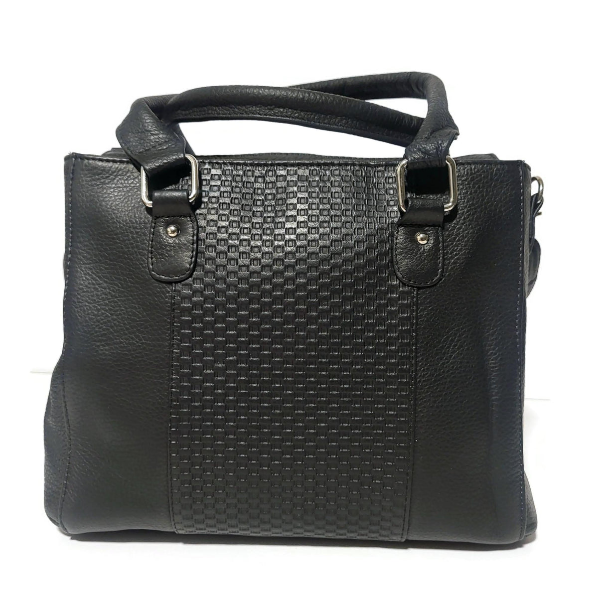 Embossed Black Leather Crossbody Bag: Genuine Cowhide Handbag