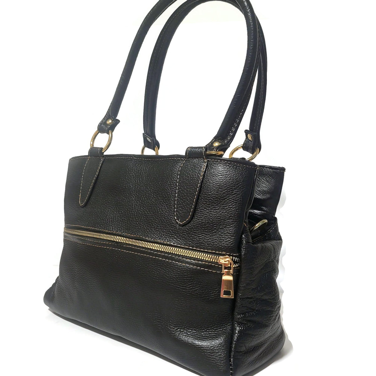 Black Leather Crossbody Bag: Genuine Cowhide Handbag, Shoulder Bag