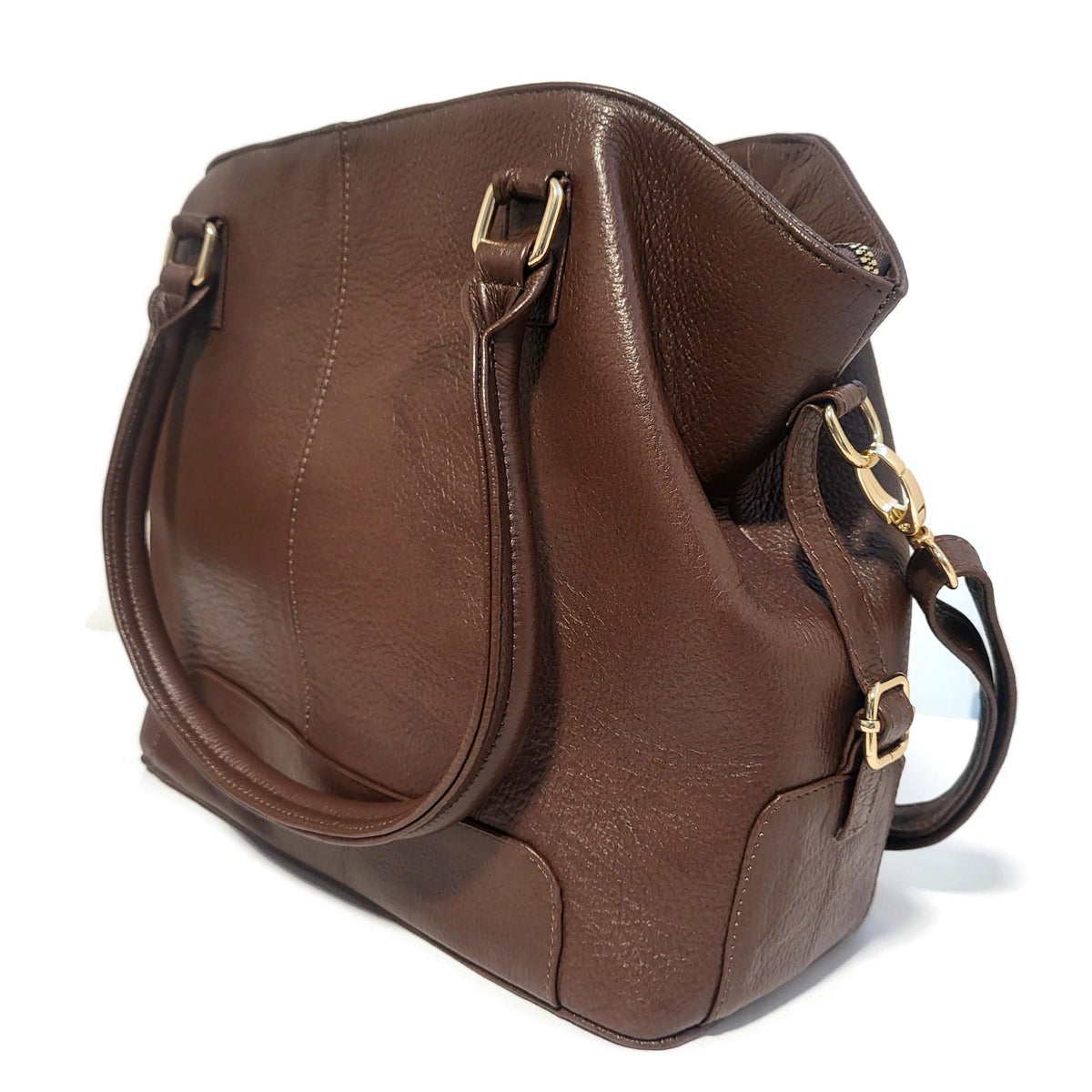 Handmade Brown Leather Tote Bag: Minimalist Shoulder Bag with Zipper