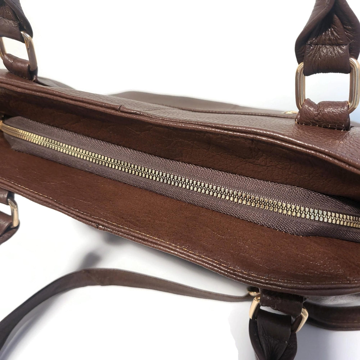 Handmade Brown Leather Tote Bag: Minimalist Shoulder Bag with Zipper