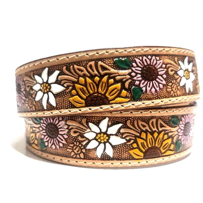 Sunflower Leather Bel for Women  Western Boho Floral Belt, Personalized