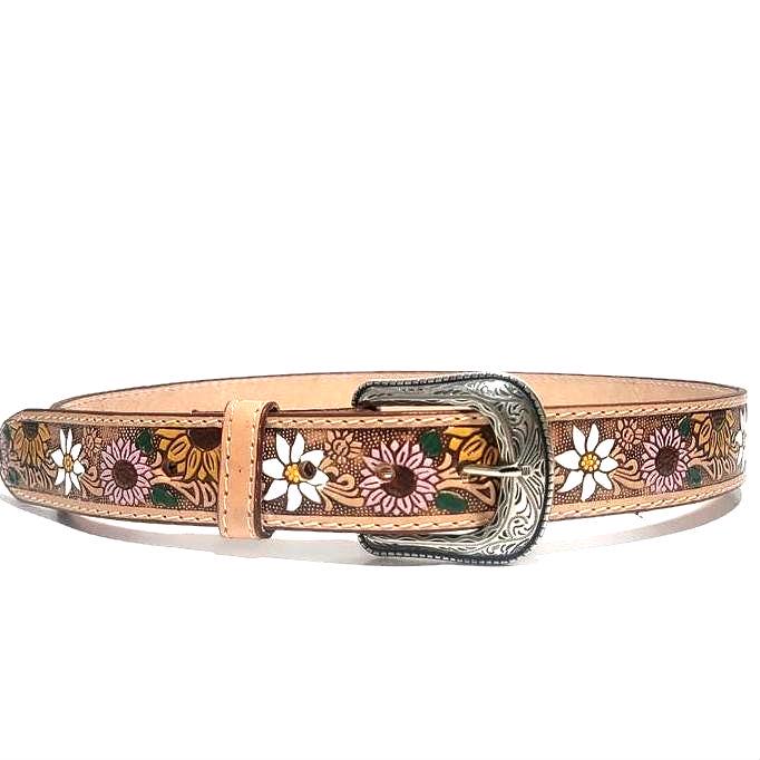 Sunflower Leather Bel for Women  Western Boho Floral Belt, Personalized