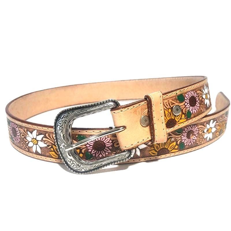 Sunflower Leather Bel for Women  Western Boho Floral Belt, Personalized