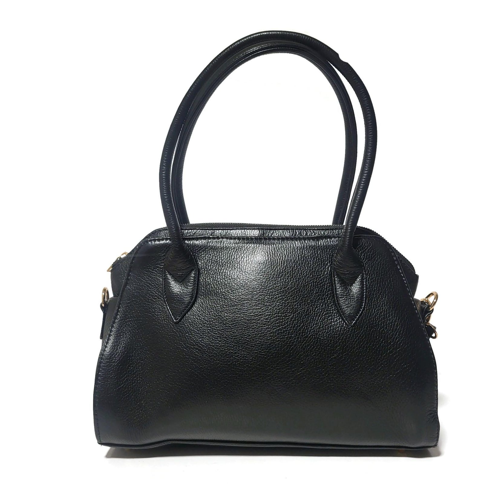 Black Leather Shoulder Bag for Women  Handbag with  Multiplle Compartments