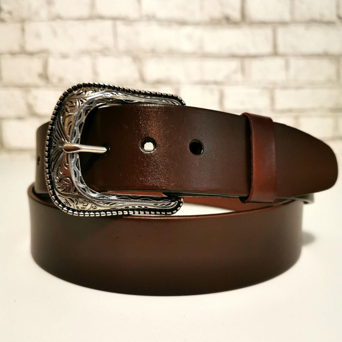 Brown Leather Belt for Men, Casual, with Removable Buckle, Personalized