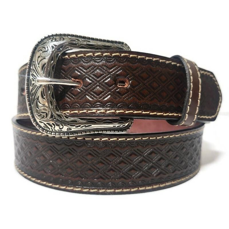 Brown Leather Belt for Men, Rodeo, Cowboy, Embossed