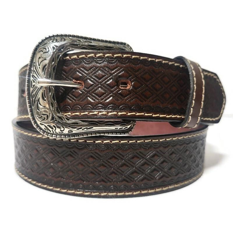 Brown Leather Belt for Men, Rodeo, Cowboy, Embossed