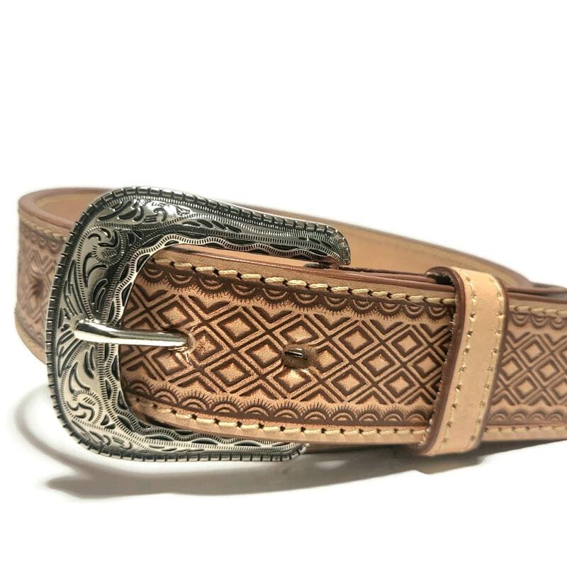 Brown Western Leather Cowboy Belt, Embossed  Rustic Rodeo Style,  Casual  for Jeans