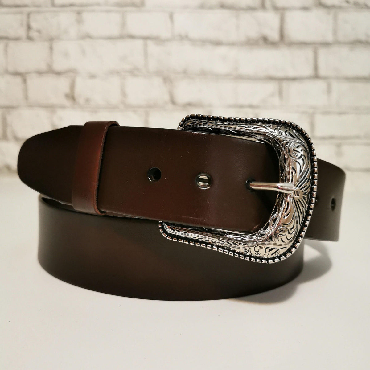 Personalized Brown Full Grain Leather Belt For Men Casual Rodeo Rustic