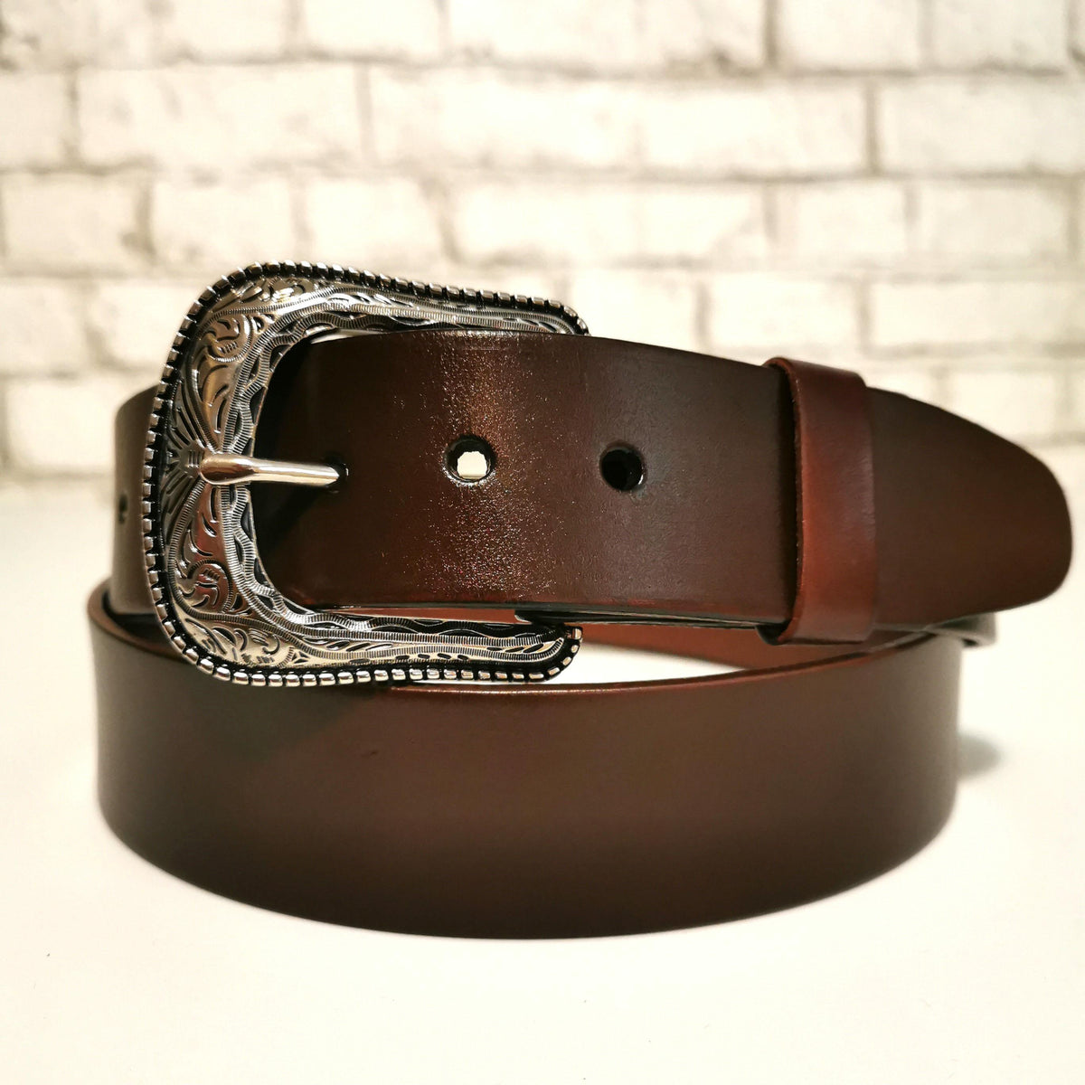 Personalized Brown Full Grain Leather Belt For Men Casual Rodeo Rustic
