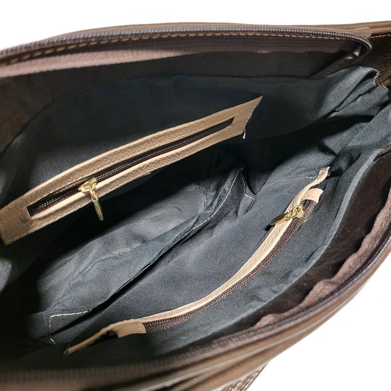 Handmade Leather Tote Bag: Cowhide Shoulder Bag with Zipper
