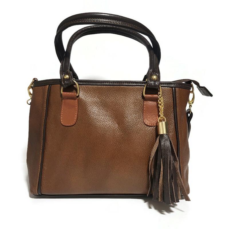 Brown  Leather Bag For Women, With Zipper, Shoulder Purse for Work, with Tassel, Handcrafted
