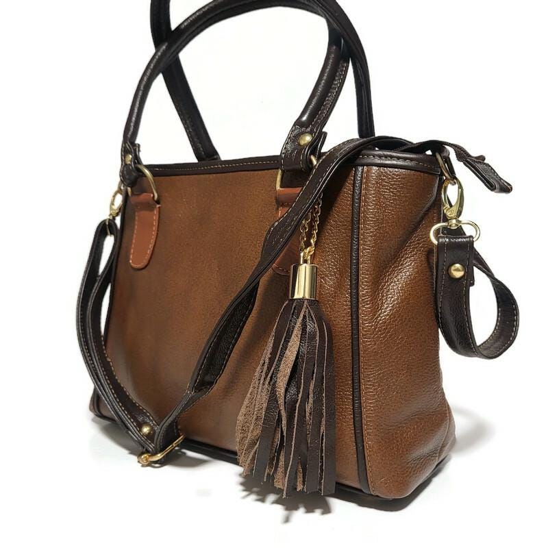 Brown  Leather Bag For Women, With Zipper, Shoulder Purse for Work, with Tassel, Handcrafted