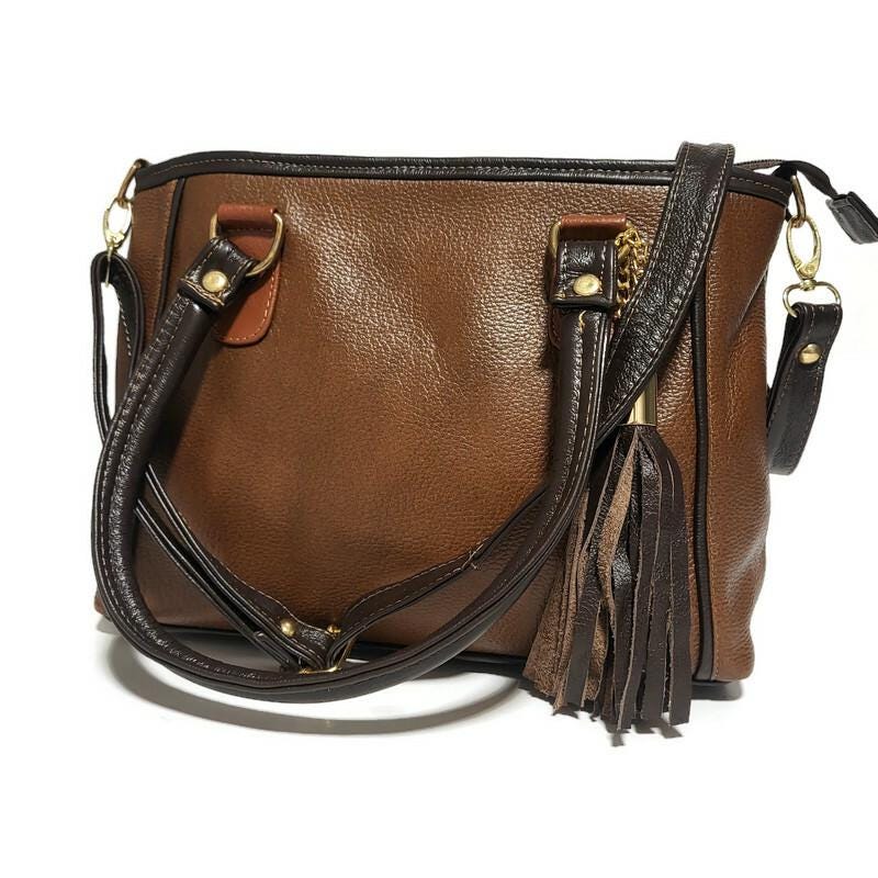 Brown  Leather Bag For Women, With Zipper, Shoulder Purse for Work, with Tassel, Handcrafted