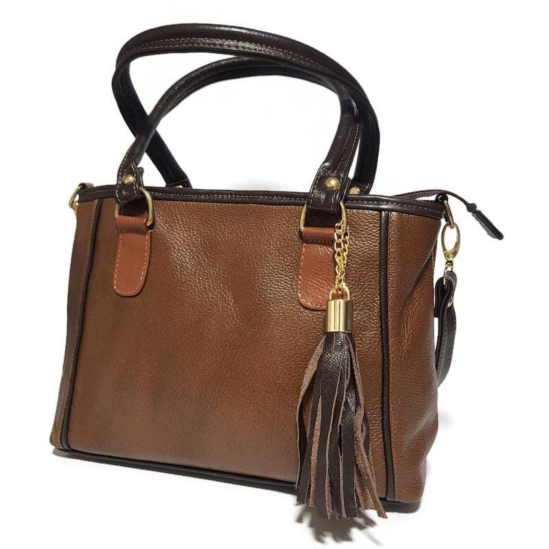 Brown  Leather Bag For Women, With Zipper, Shoulder Purse for Work, with Tassel, Handcrafted
