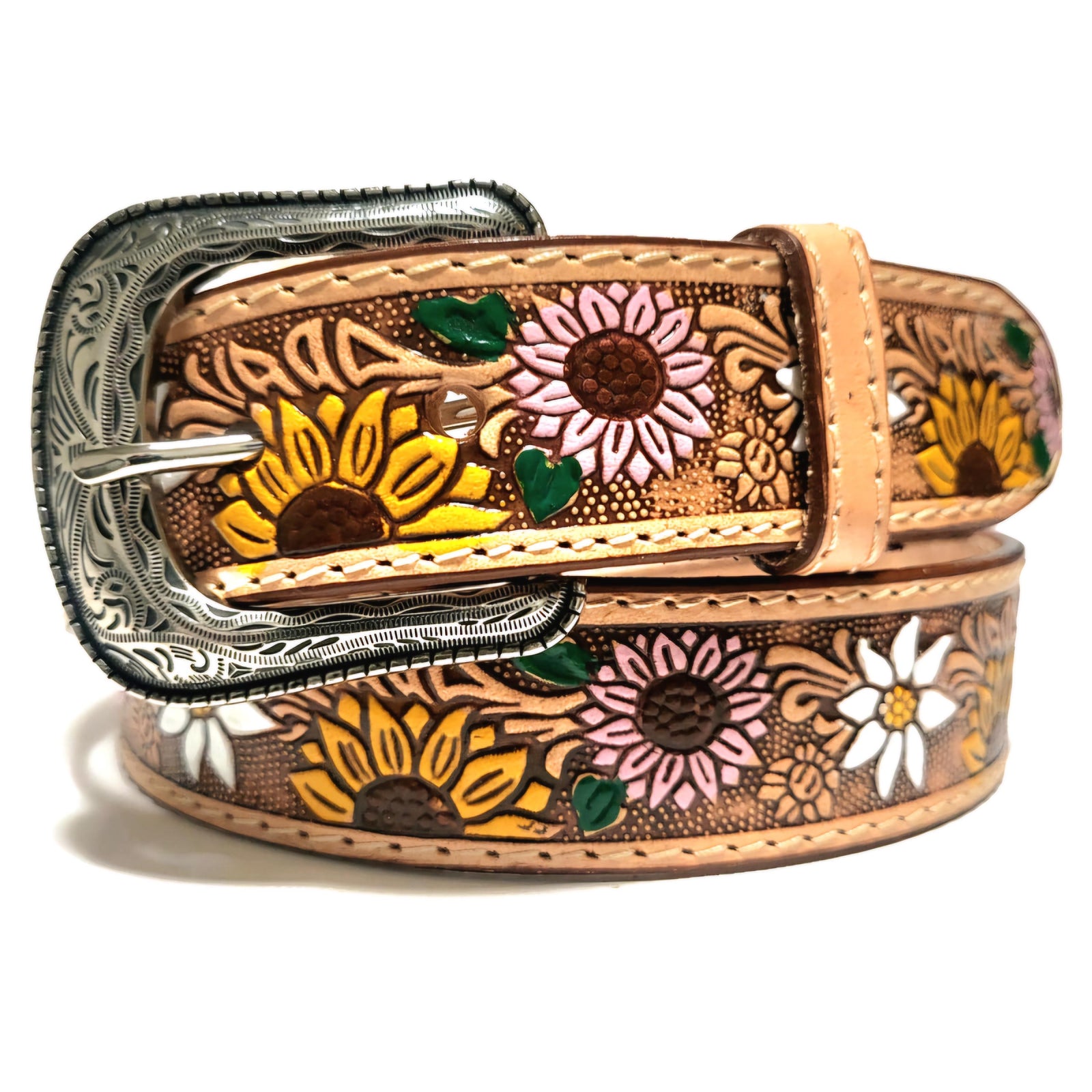 Sunflower Leather Bel for Women  Western Boho Floral Belt