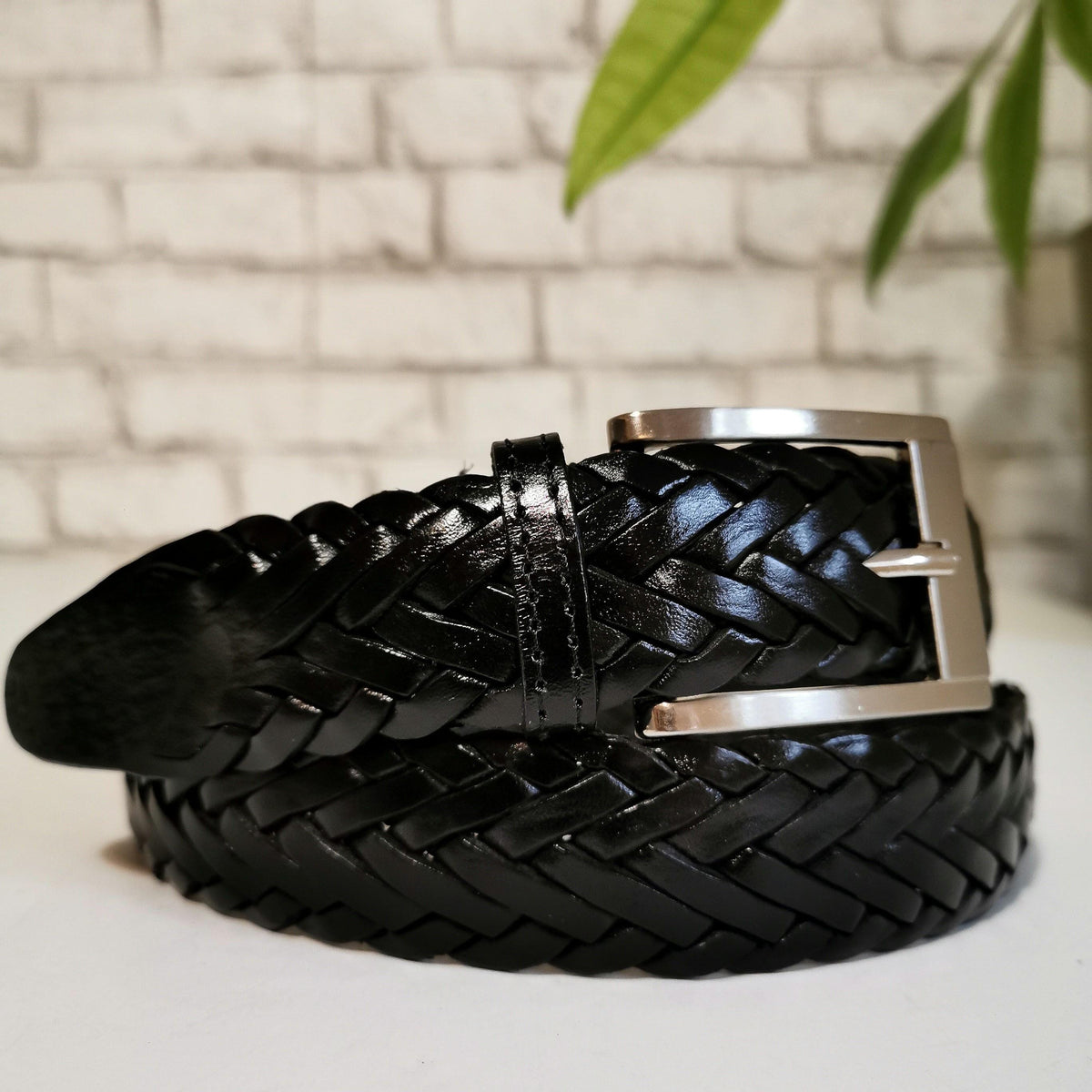 Braided Black Leather Belt for Men ,Cowhide, Casual Dress Style,  For Jeans