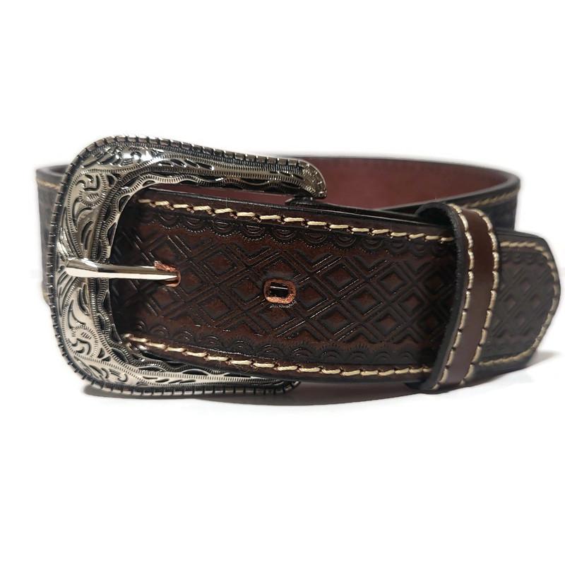 Brown Leather Belt for Men, Rodeo, Cowboy, Embossed
