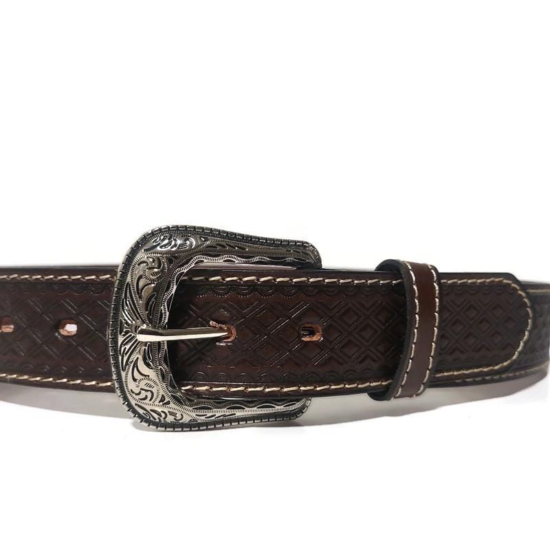 Brown Leather Belt for Men, Rodeo, Cowboy, Embossed