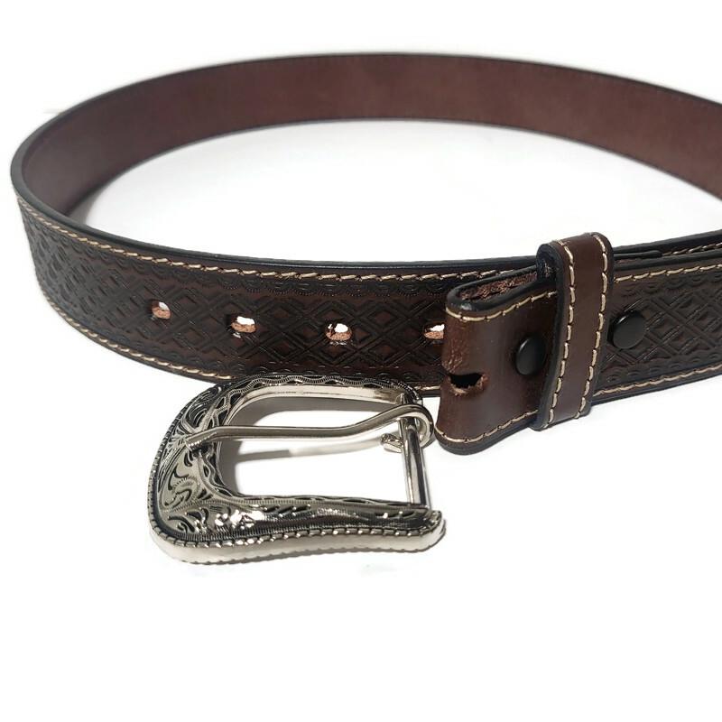 Brown Leather Belt for Men, Rodeo, Cowboy, Embossed