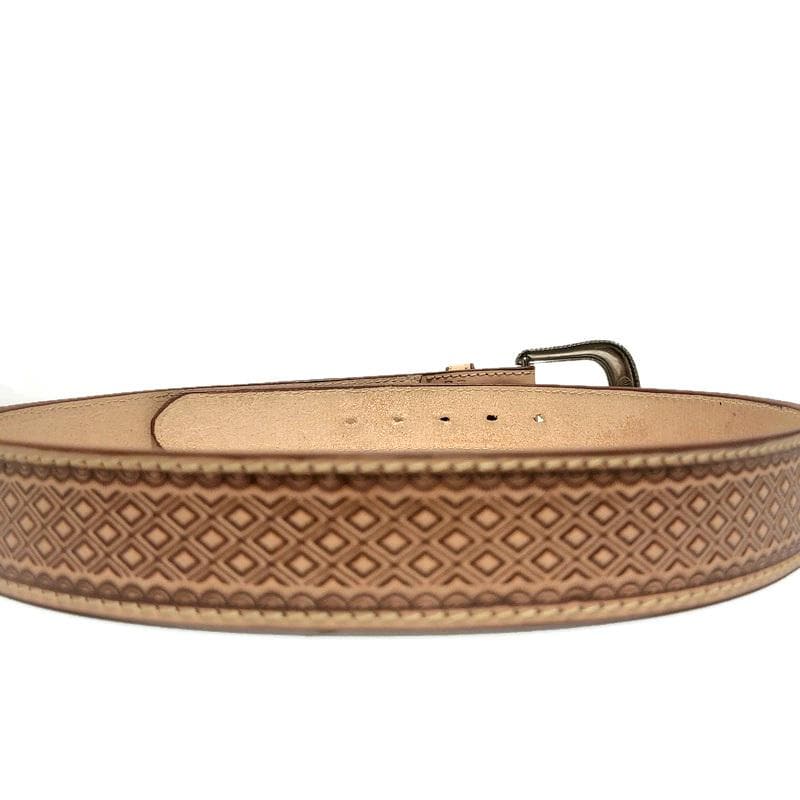 Brown Western Leather Cowboy Belt, Embossed  Rustic Rodeo Style,  Casual  for Jeans
