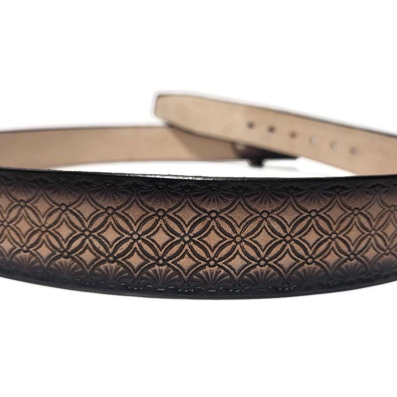 Rodeo Leather Belt for Men, Black, Embossed, Cowboy, Snap Buckle
