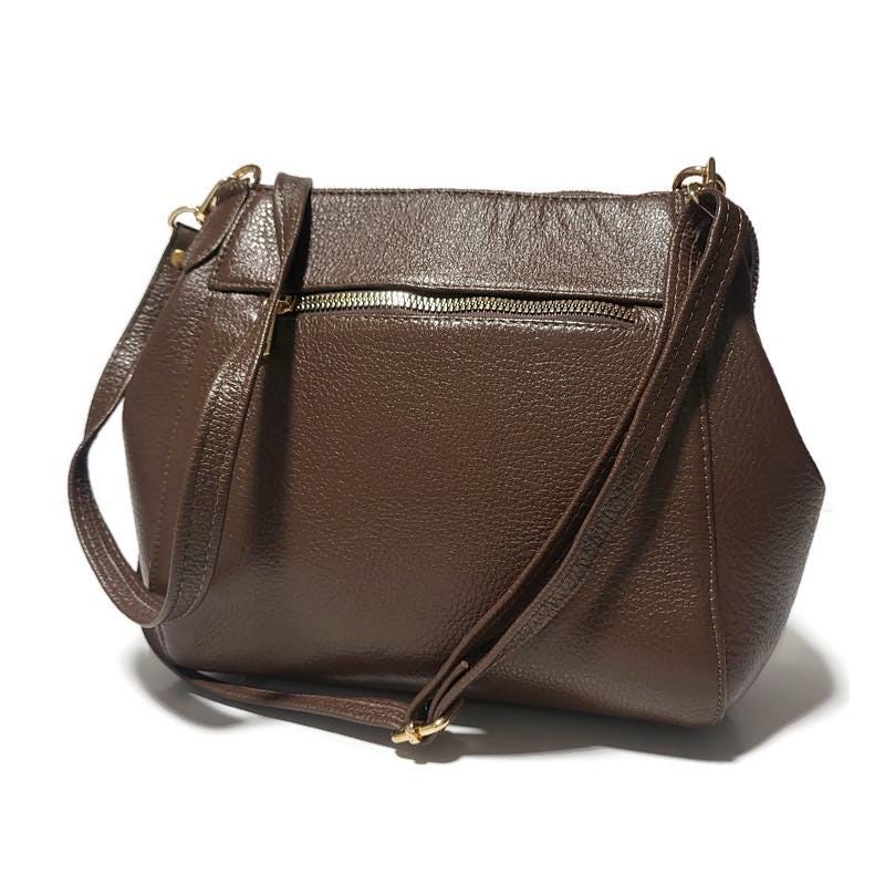 Crossbody Leather Bag For Women,  with zipper, Brown,  Small cowhide bag for work