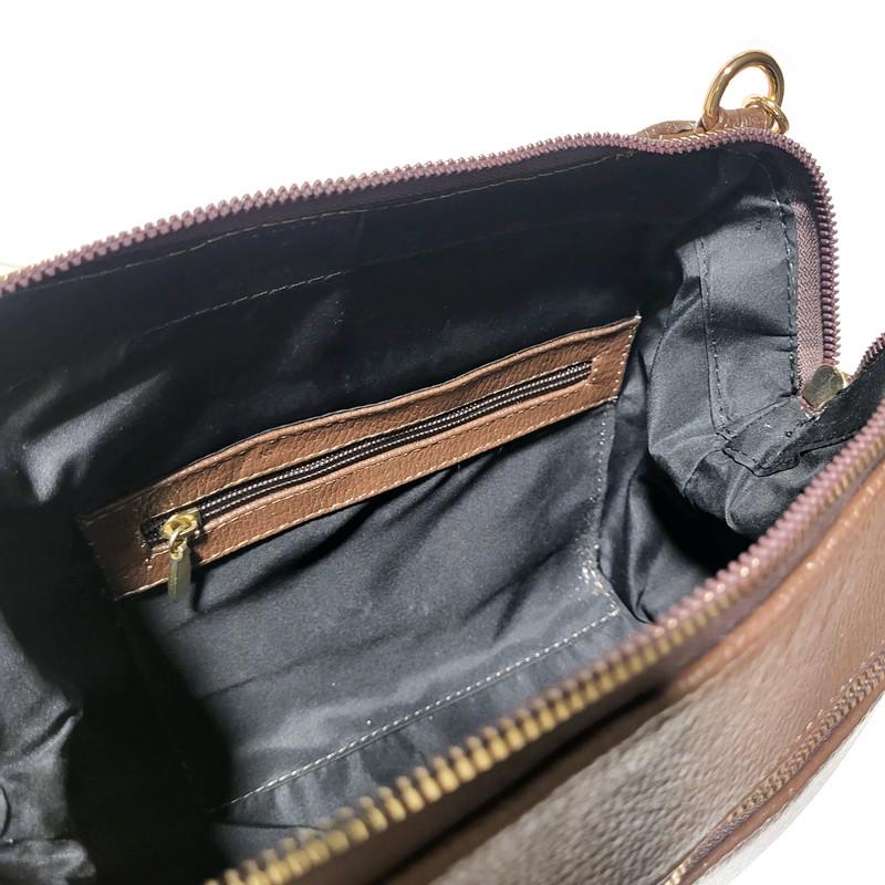 Crossbody Leather Bag For Women,  with zipper, Brown,  Small cowhide bag for work