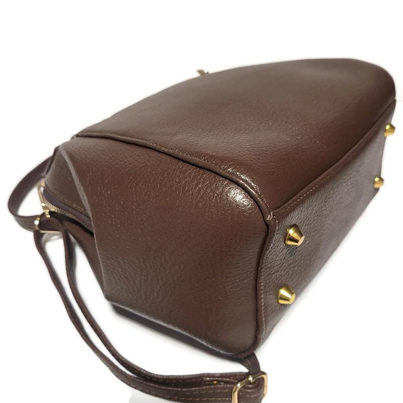 Crossbody Leather Bag For Women,  with zipper, Brown,  Small cowhide bag for work