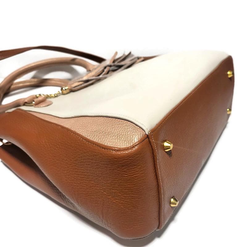 Handmade Leather Work Bag: Beige Zippered Shoulder Bag