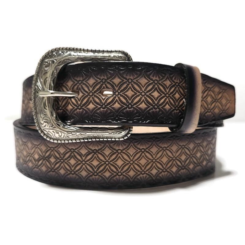 Rodeo Leather Belt for Men, Black, Embossed, Cowboy, Snap Buckle
