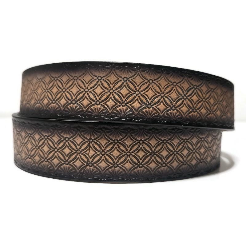 Rodeo Leather Belt for Men, Black, Embossed, Cowboy, Snap Buckle