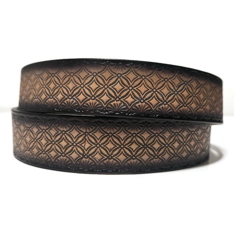 Rodeo Leather Belt for Men, Black, Embossed, Cowboy, Snap Buckle
