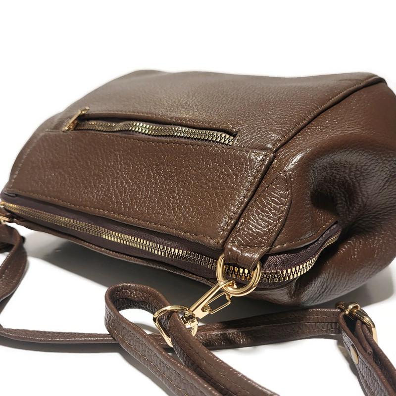 Crossbody Leather Bag For Women,  with zipper, Brown,  Small cowhide bag for work