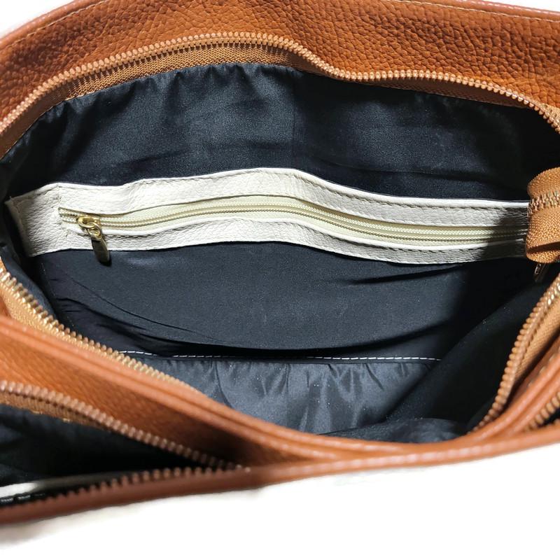 Handmade Leather Work Bag: Beige Zippered Shoulder Bag