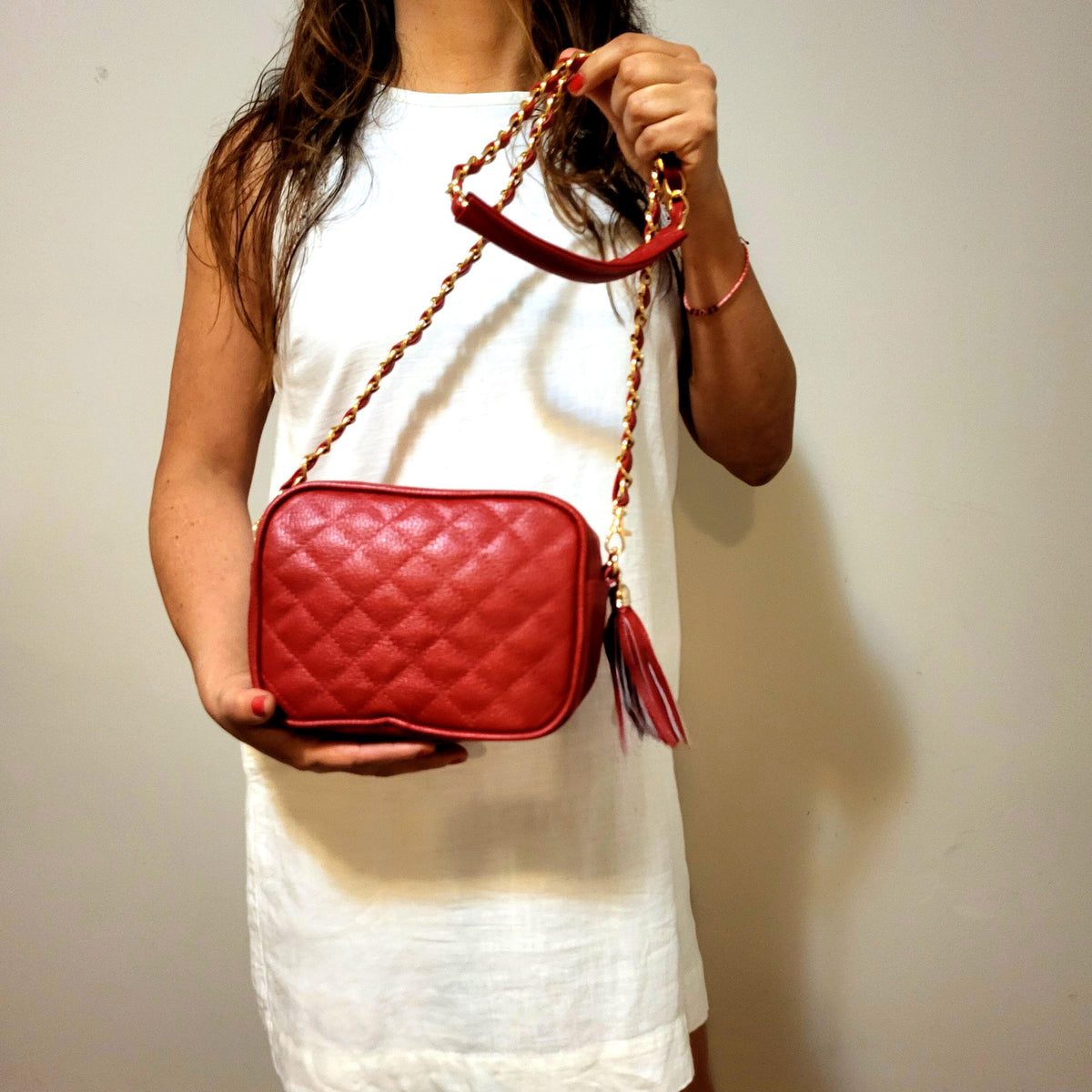Handmade Red Leather Shoulder Bag: Small Zippered Purse