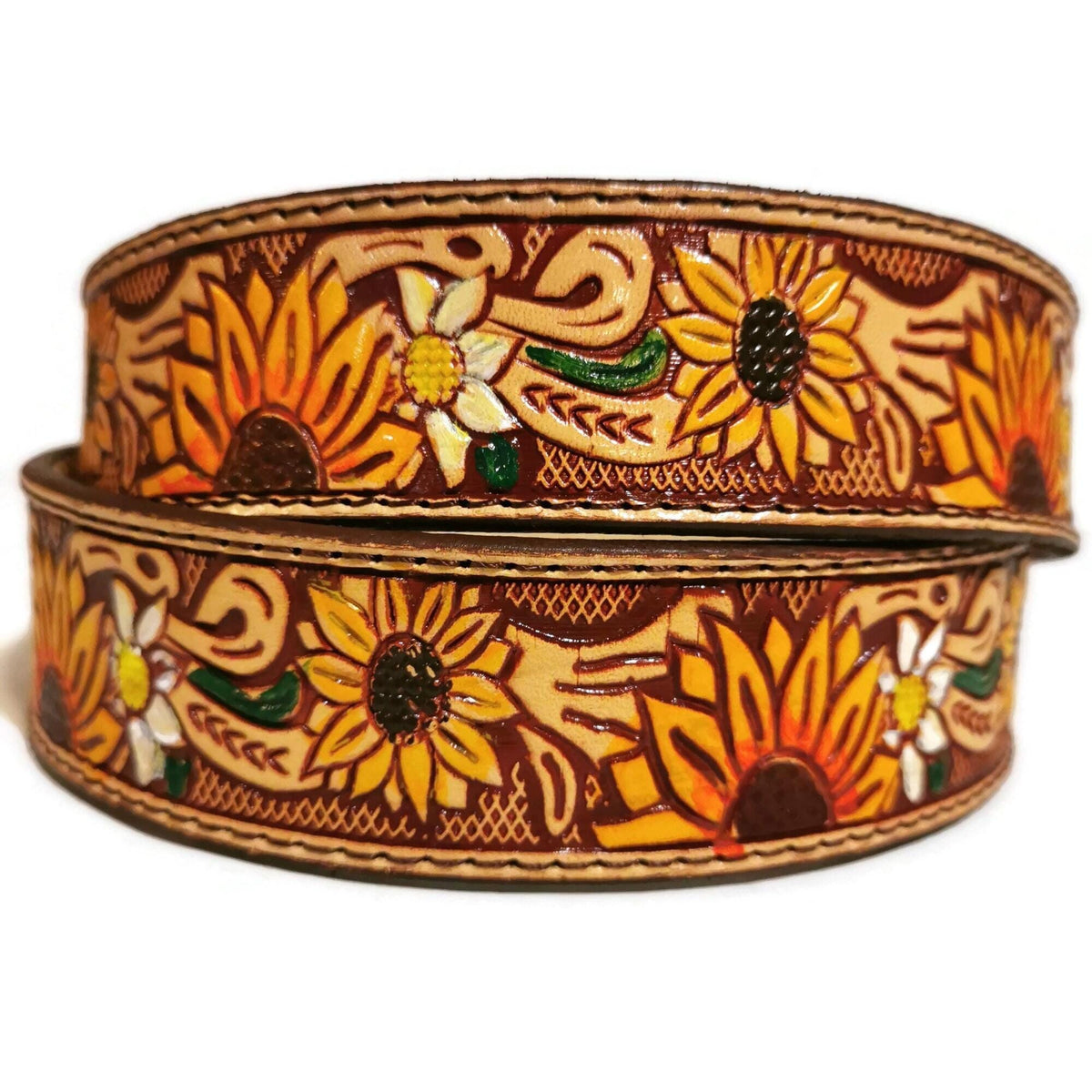 Embossed Sunflower Leather Belt for Women Western Boho Rodeo Style, Personalized