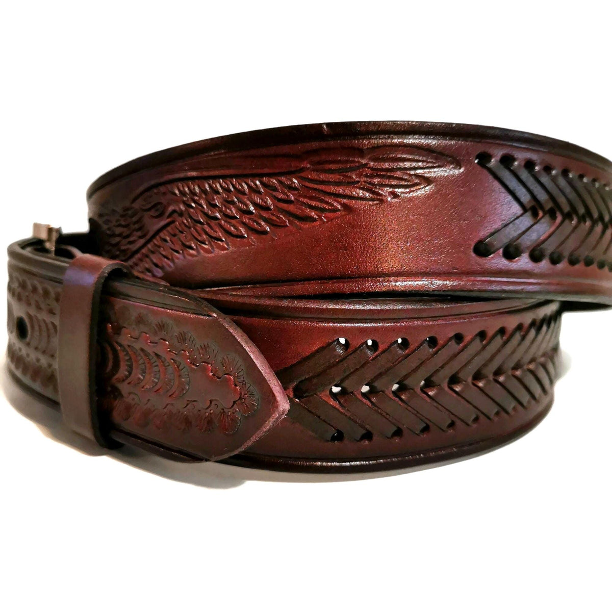 Brown Leather Belt For Men: Embossed Eagle, Braided, Rodeo, Removable Buckle