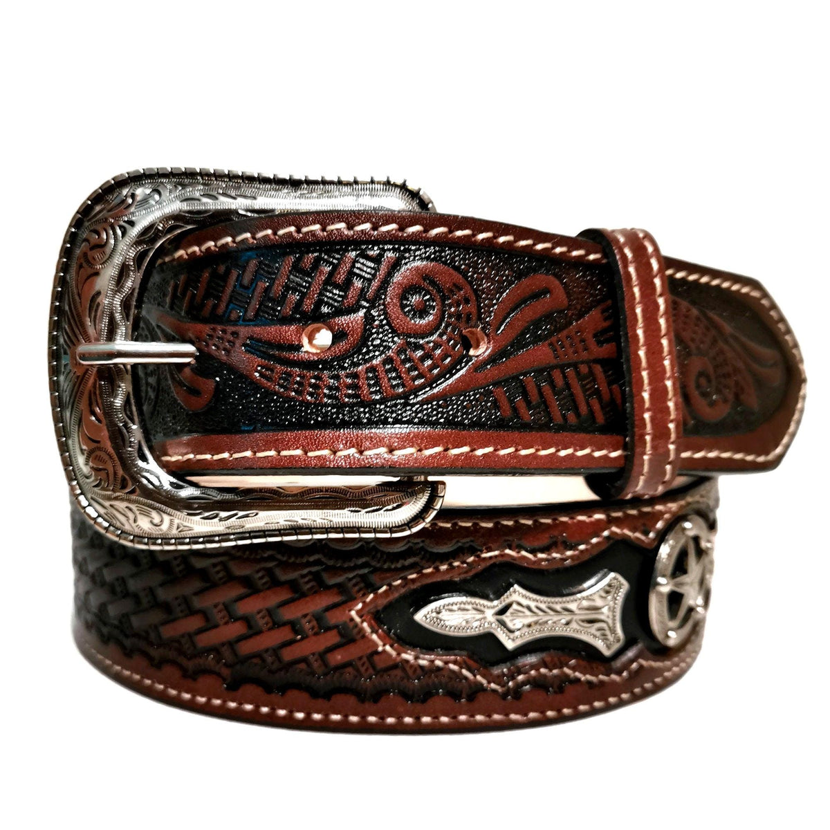 Handmade Brown Leather Western Belt: Mens Rodeo Cowboy Style